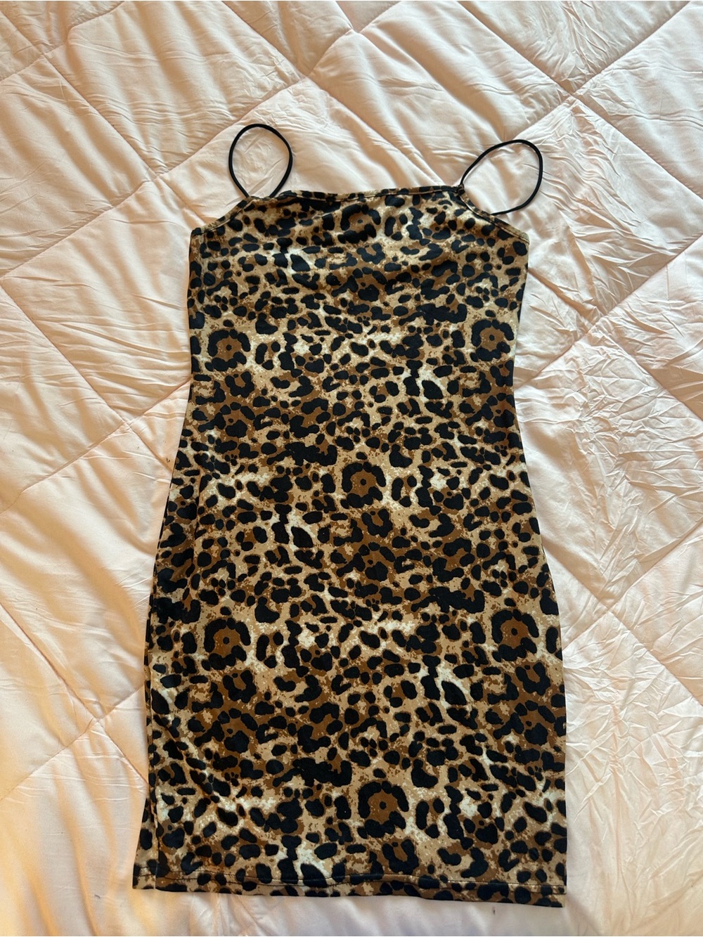 Leopard Print Spaghetti Strap Dress - Brown/Black